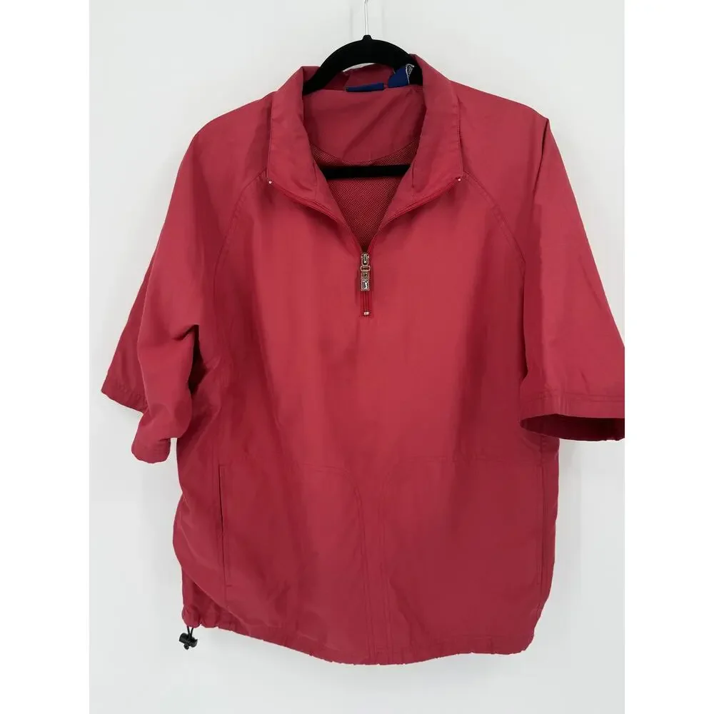 PGA TOUR Red Short Sleeve 1/4 Zip Golf Windbreaker Men's Medium Athleisure